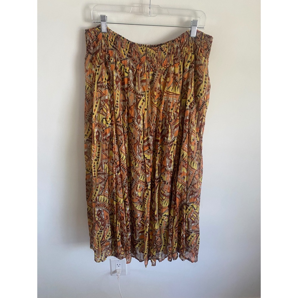 Ashley Stewart Plus Size 14/16 Midi Skirt Geometric Tribal Print Smocked Waist